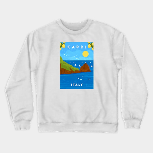 Capri, Italy. Retro travel minimalist poster Crewneck Sweatshirt by GreekTavern